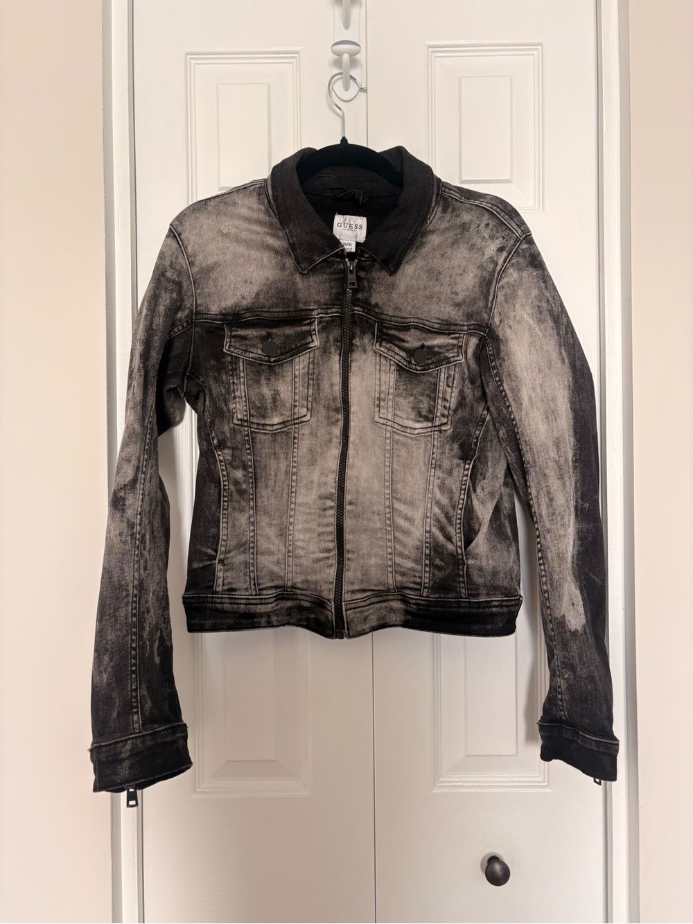 GUESS Distressed Black & Gray Denim Jacket